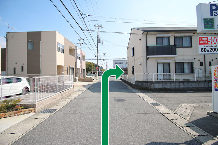 約100m先の交差点を右折してください。